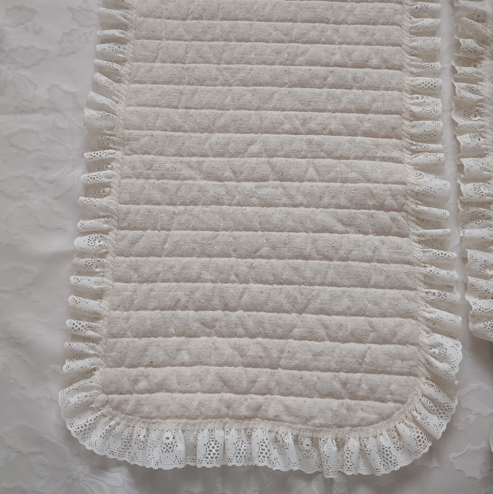 2 Quilted Lace Ruffled Trim Table Runner with Blue and Pink Hearts - Picture 8 of 8